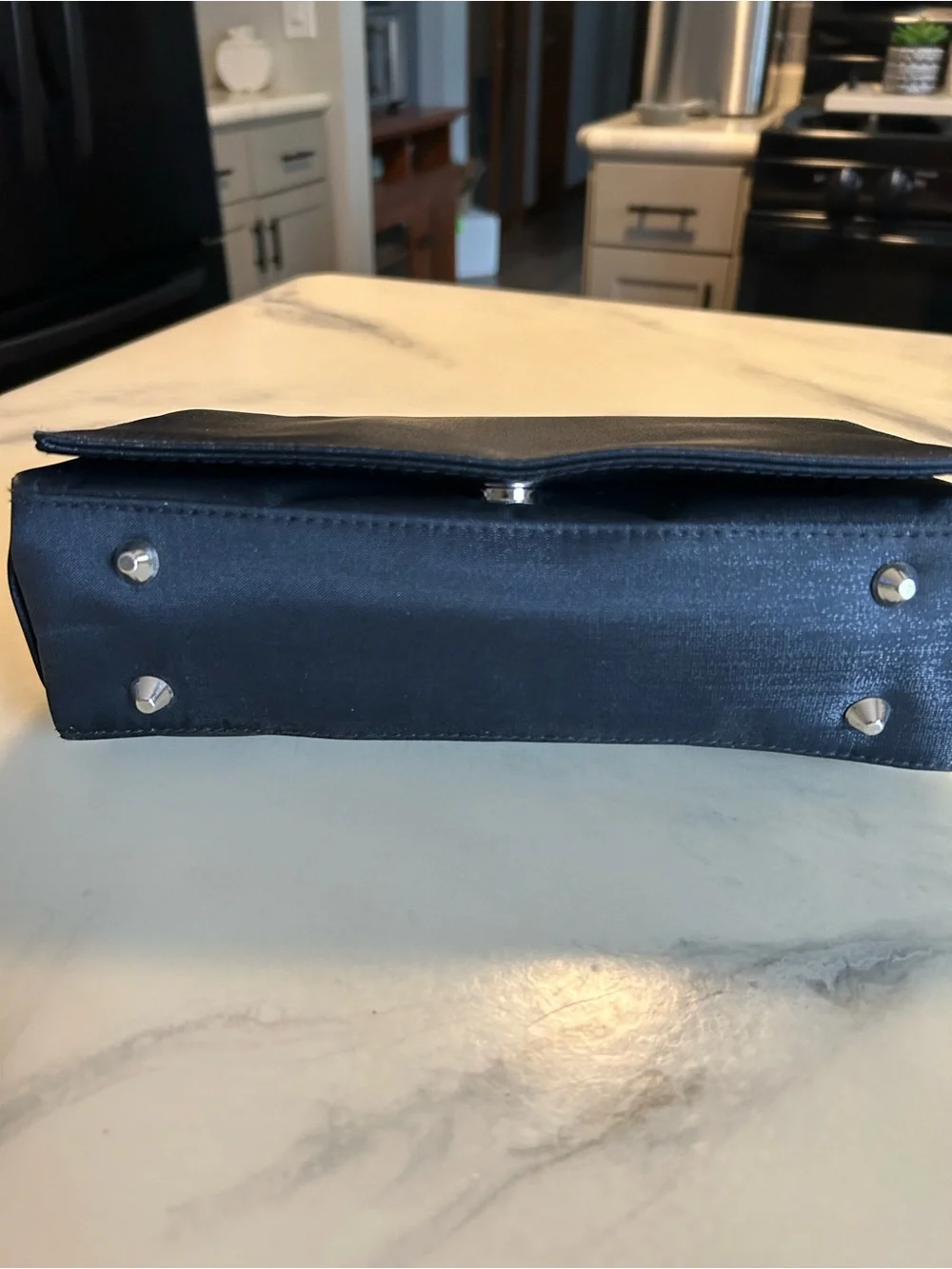Elegant Black Evening Clutch Handbag With Silver Panther Handle